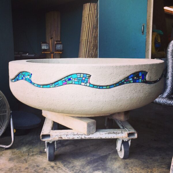 Concrete Mosaic Firepit (Firepot) Hand-Carved by Joe Rivera & Cristi Mason-Rivera (Wave Design)