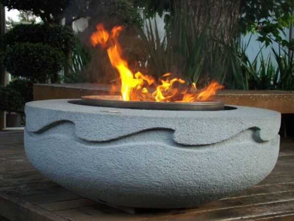 Concrete Firepit Wood or Gas Burning (Firepot) Hand-Carved by Joe Rivera and Cristi Mason-Rivera (Wave Design)