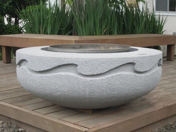 Concrete Firepit Wood or Gas Burning (Firepot) Hand-Carved by Joe Rivera and Cristi Mason-Rivera (Wave Design) - Image 2